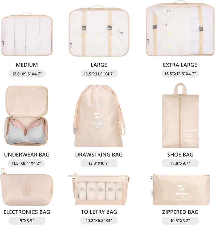 Mossio 9 Set Packwürfel mit Schuhtasche und Elektroniktasche – Gepäck-Organizer, Koffer, Reisezubehö