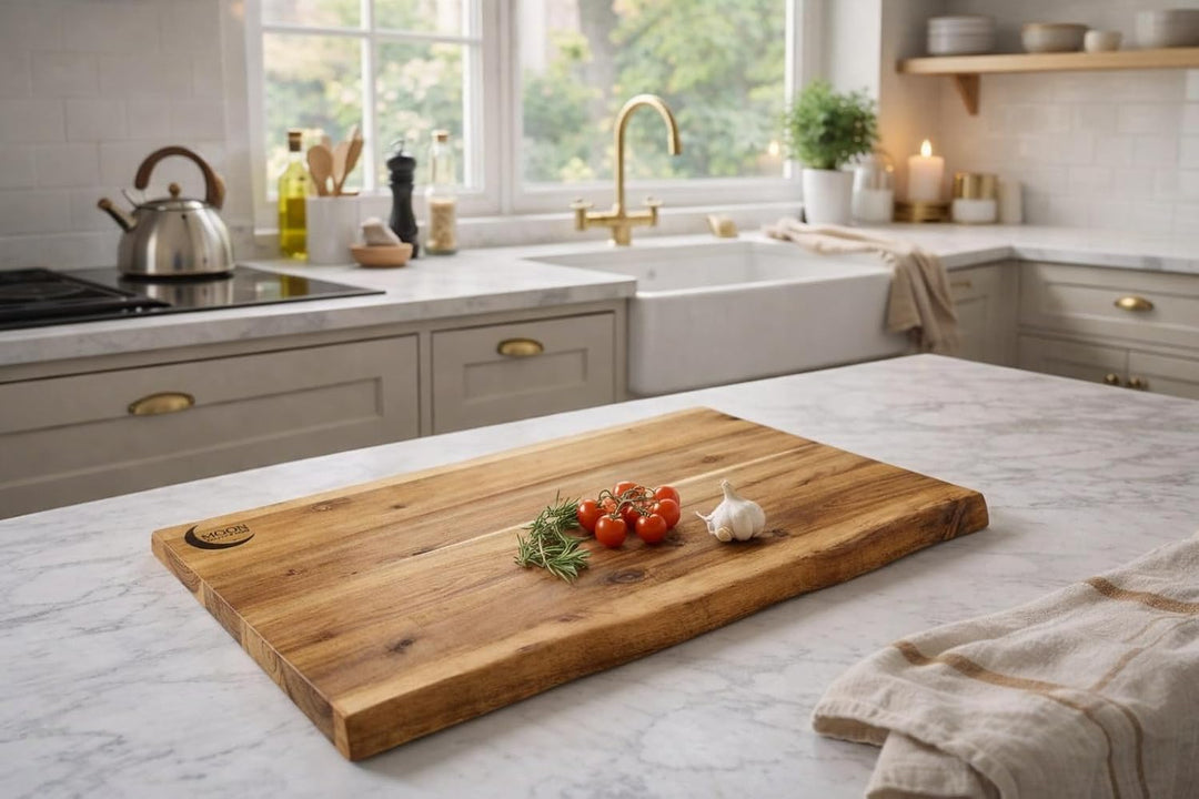 MOON HOME Schneidebrett Mars Short, hochwertiges Servier- und Schneidebrett aus Akazie/Holz, rustika