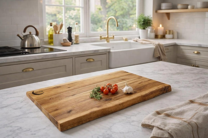 MOON HOME Schneidebrett Mars Short, hochwertiges Servier- und Schneidebrett aus Akazie/Holz, rustika