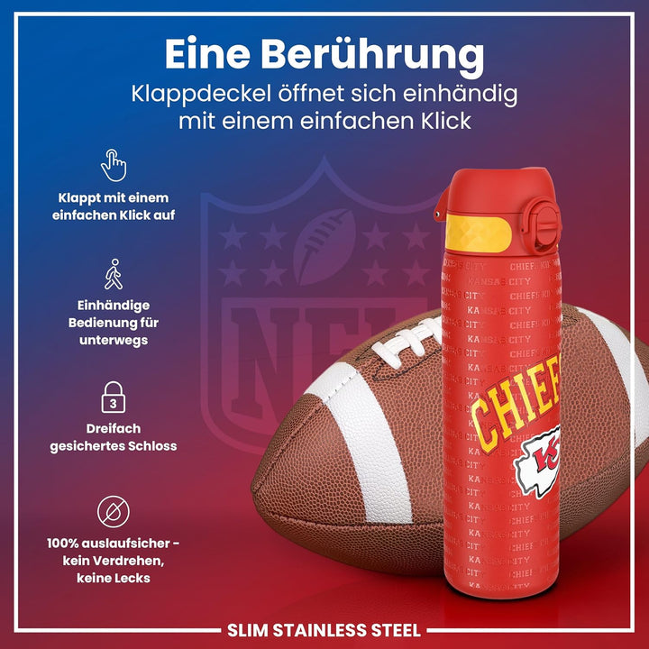 ion8 NFL Edelstahl-Trinkflasche, Auslaufsicher, Einhandöffnung, Sichere Verriegelung, Spülmaschinenf