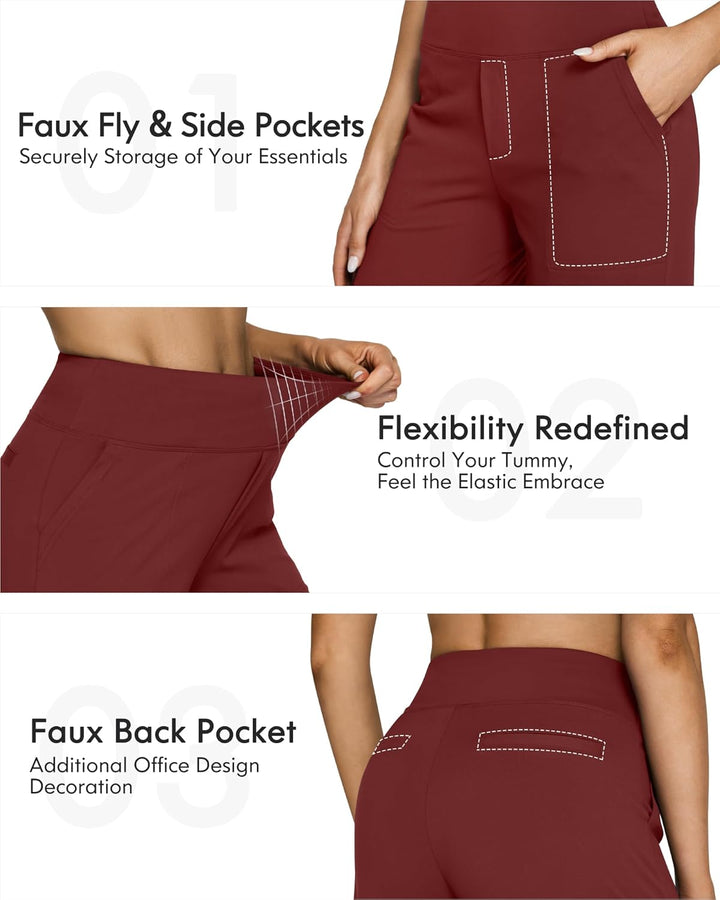 Yoga Hosen Damen Hohe Taille Jogginghose mit 4 Taschen Strecken Weites Bein Geschäft Hose Arbeit Bau