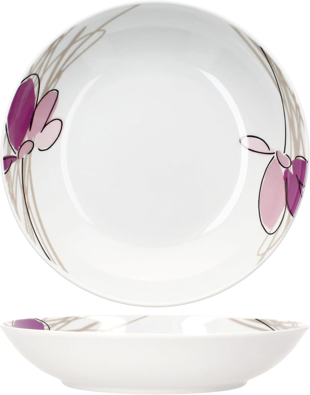 MamboCat Viola 6er Set Suppenteller I 450ml I Porzellan-Geschirr mit Blumen-Dekor für 6 Personen I T