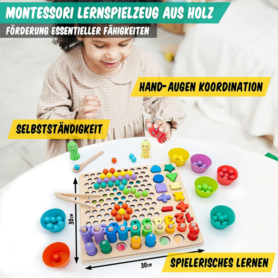 Faerly® Montessori Spielzeug 5-in-1 Angelspiel Holzpuzzle - Pädagogisches Lernspielzeug für Kinder a