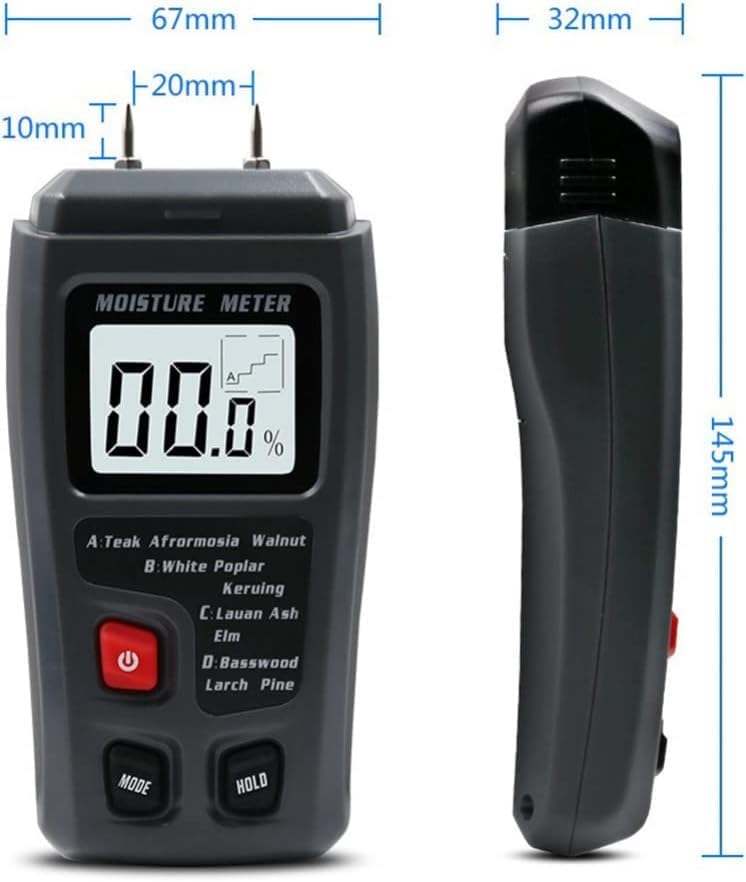 Feuchtigkeitsmessgerät,Pin-Typ Holzfeuchtemessgerät mit 5 Modi, LCD-Display mit grüner Hintergrundbe