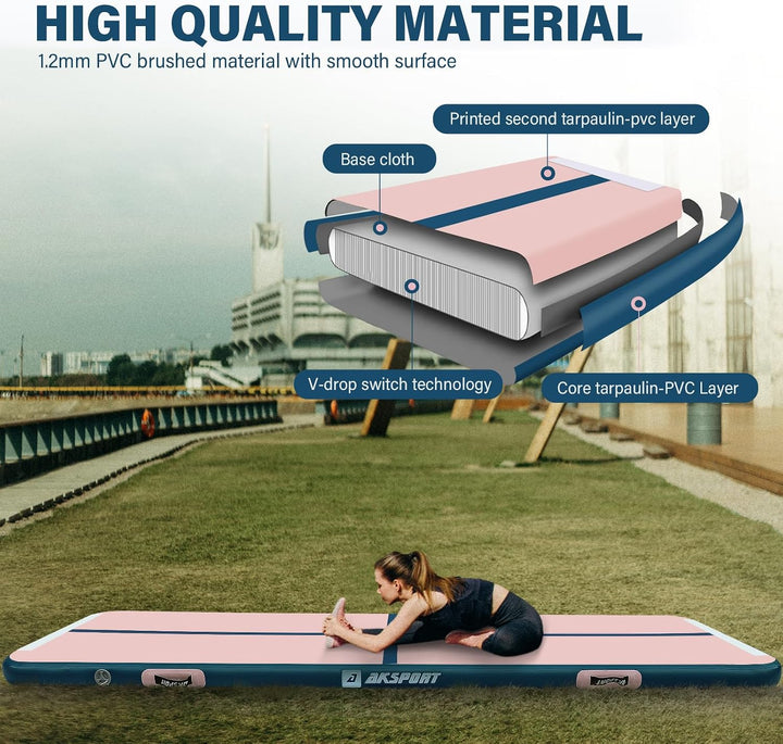 AKSPORT Air Matte Track Tumbling Matte,3/4/5/6m Aufblasbar Gymnastikmatte Turnmatte Tumbling Matten