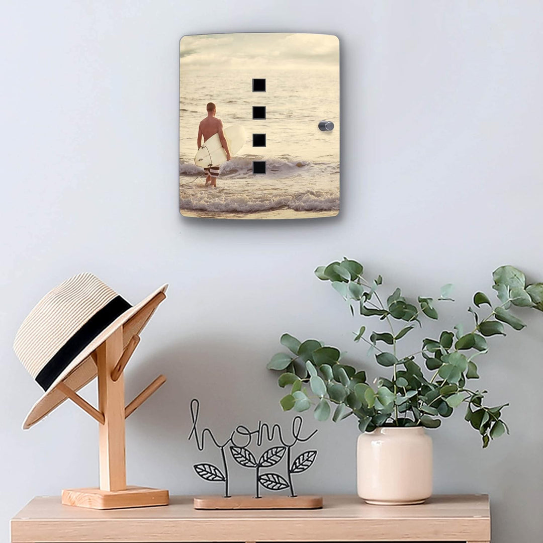 banjado® Design Schlüsselkasten aus Edelstahl Motiv Wellenreiten Gehen für 24 x 21,5 x 7cm Schlüssel