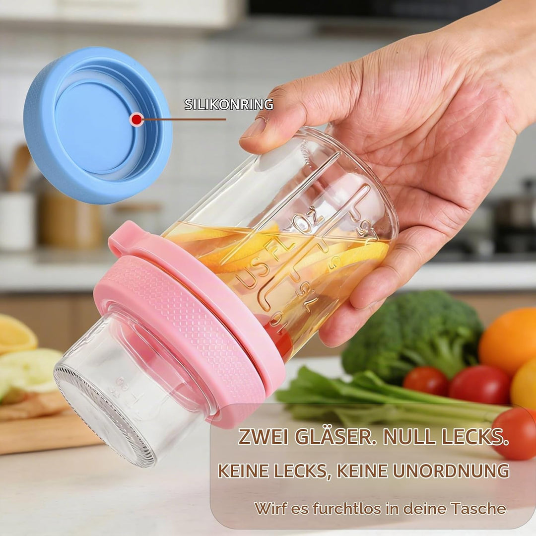 VITEVER 4er Overnight Oats Gläser, 16 oz Doppelwandige Joghurt-Parfait-Becher mit Deckel, Glasbehält