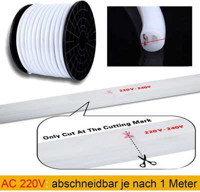 FOLGEMIR 2m Neon Seil Strip Rund, 360° Lumineszenz Warmweiss, LED flexibler Streifen ohne Lichtpunkt