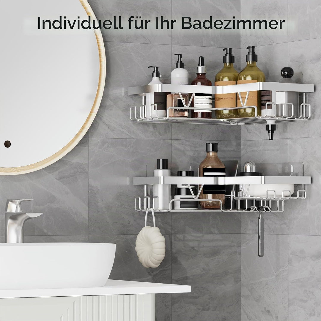 ZUNTO Eck-Duschregal – 2 Stück Duschregal ohne Bohren, Shampoo-Halter für Dusche aus Edelstahl, Kleb