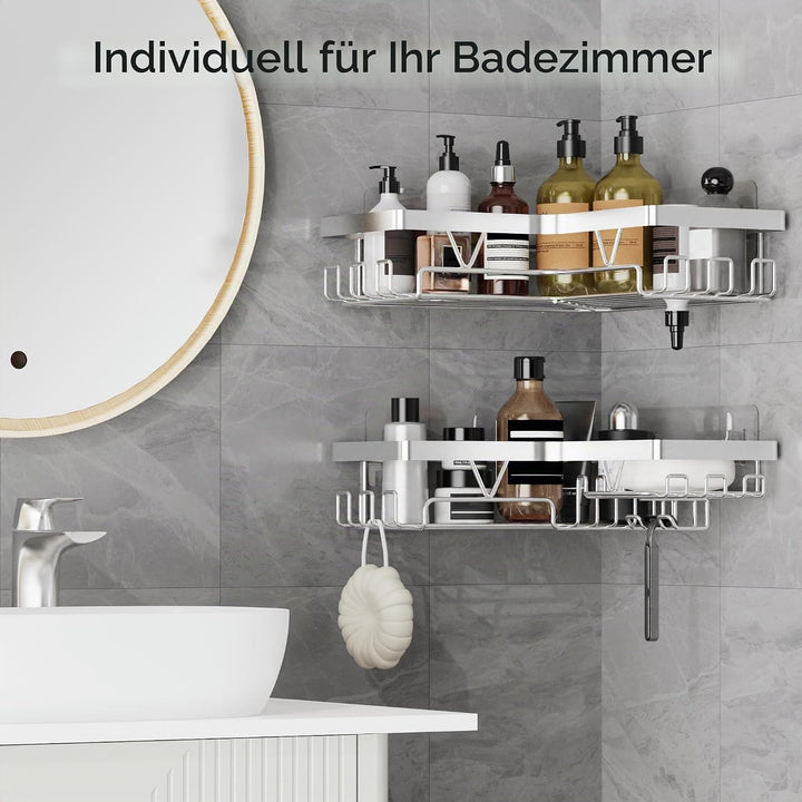 ZUNTO Eck-Duschregal – 2 Stück Duschregal ohne Bohren, Shampoo-Halter für Dusche aus Edelstahl, Kleb