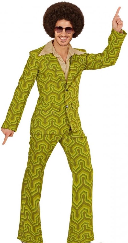 shoperama 70er Jahre Retro Herren Anzug Tapetenmuster Grün Disco Kostüm Jackett Hose Siebziger Schla