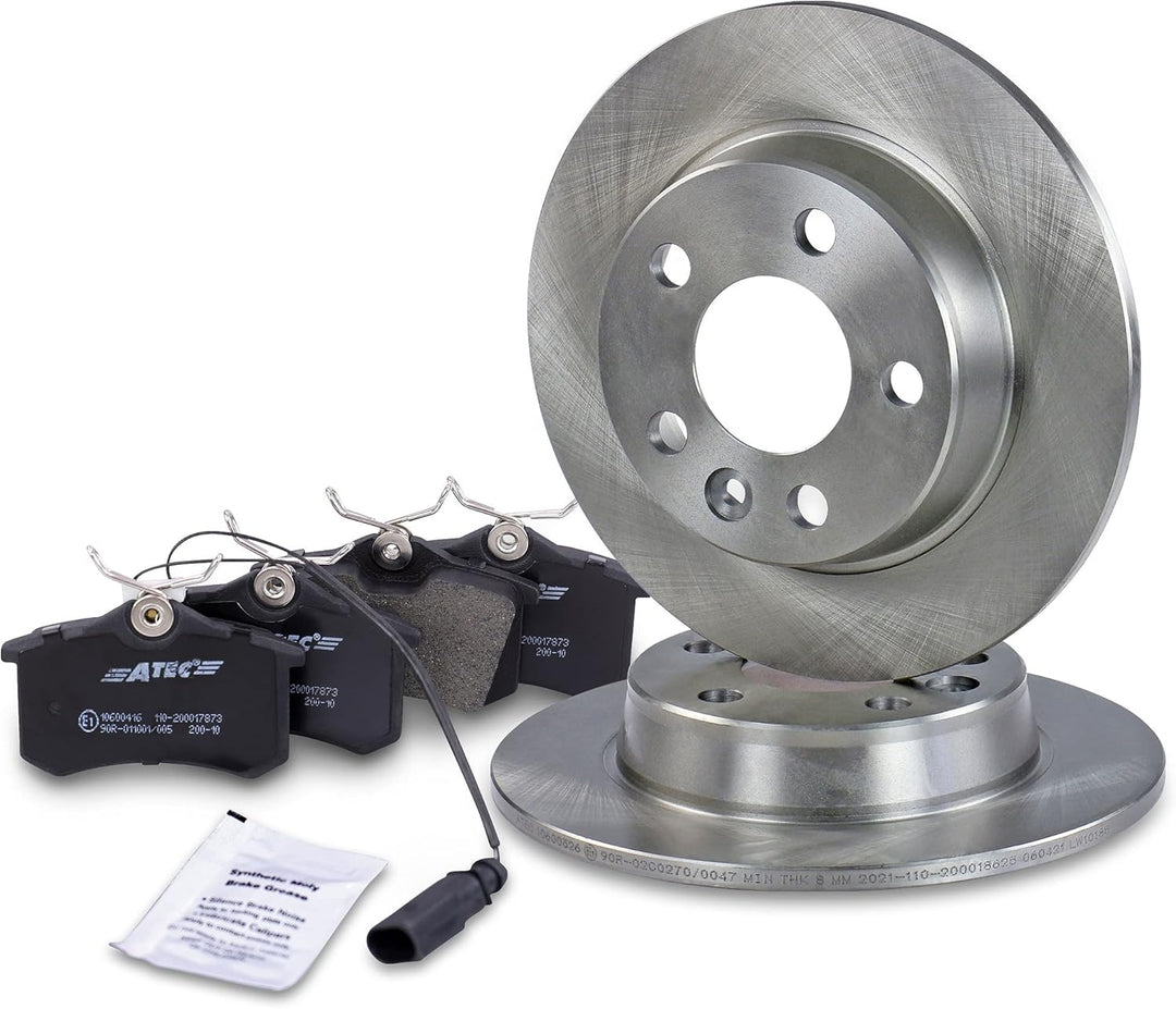 Bremsenset Hinterachse inkl. Bremsscheiben Ø 268 mm Voll + Bremsbeläge Hinten + Verschleisskontakt,