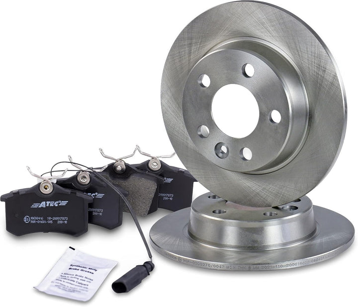 Bremsenset Hinterachse inkl. Bremsscheiben Ø 268 mm Voll + Bremsbeläge Hinten + Verschleisskontakt,