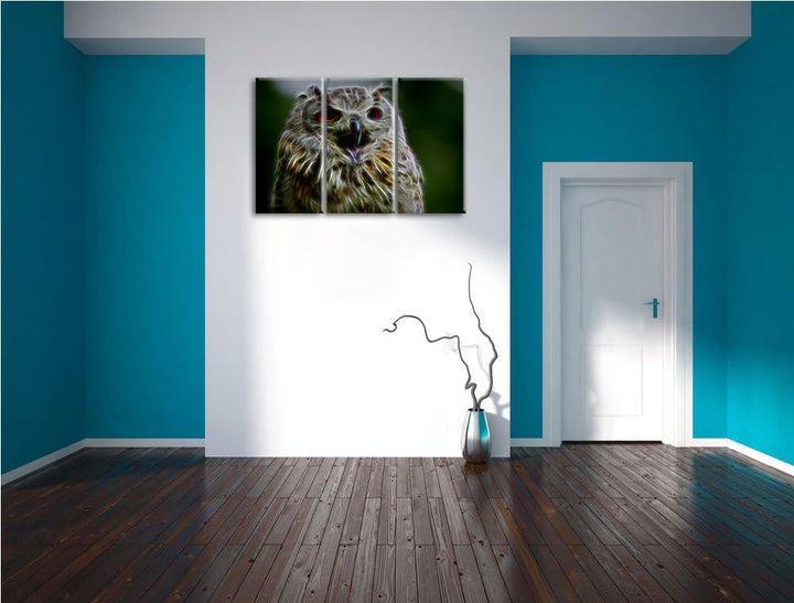 grosse Waldeule gähnt NewArt 3-Teiler Leinwandbild 120x80 Bild auf Leinwand, XXL riesige Bilder fert