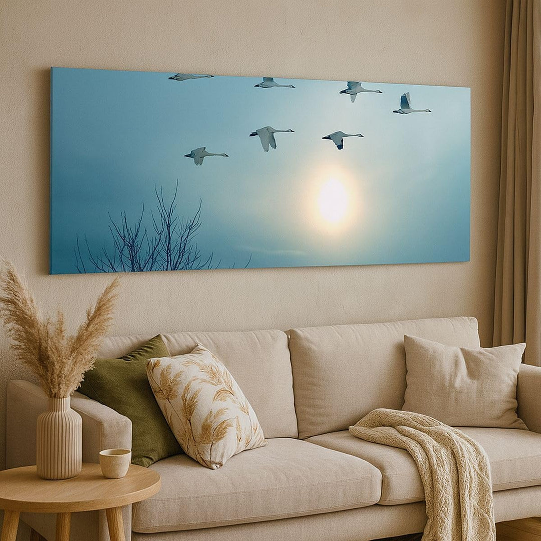 Wandbilder Dekoration Wohnzimmer Storch Vogel Natur Panorama Bilder auf Leinwand 120x50cm Leinwandbi