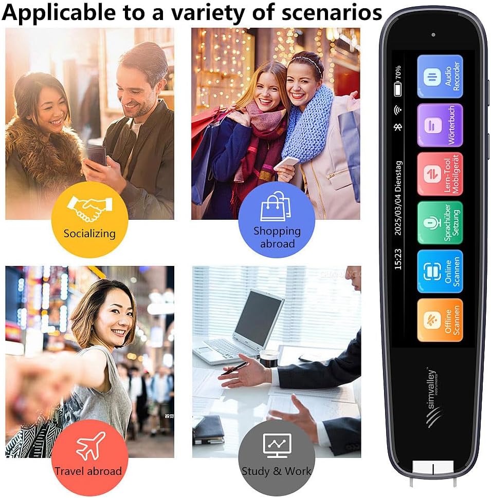simvalley MOBILE Übersetzerstift: Übersetzer-Stift, 142 Online-Sprachen, Scan-Funktion, Touch-Displa