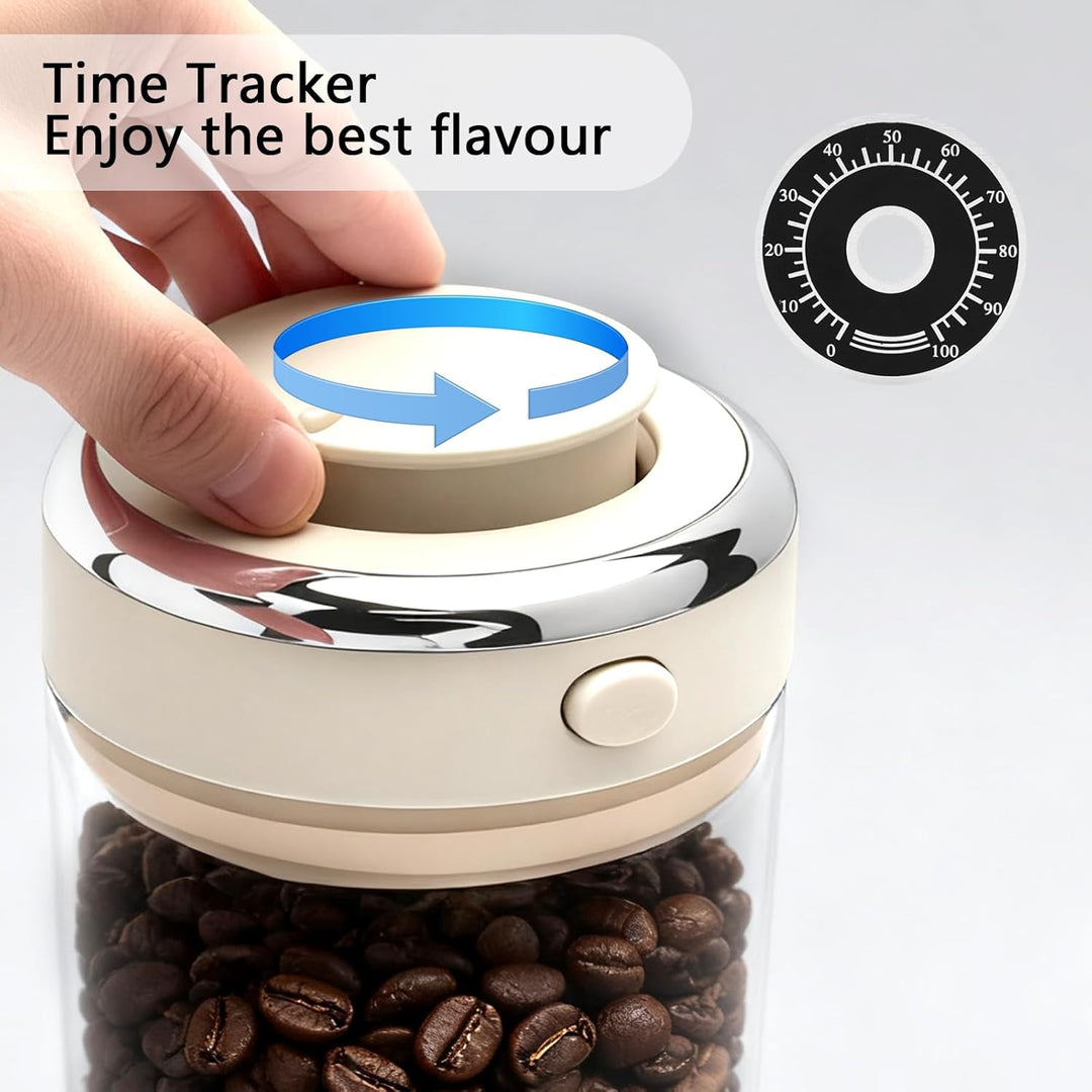 Vakuum Glas Kaffeedose Luftdicht, 1.1L Vakuum Kaffeedose mit Auslassventil und Datumsanzeige, Kaffee