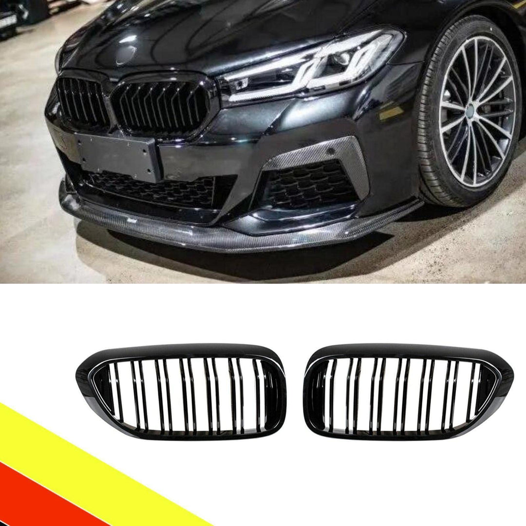 POETRYXIAO Kühlergrill Niere Sport Schwarz Glanz Doppelbrücke für 2017-2020 BMW 5er G30 G31 528LI 53