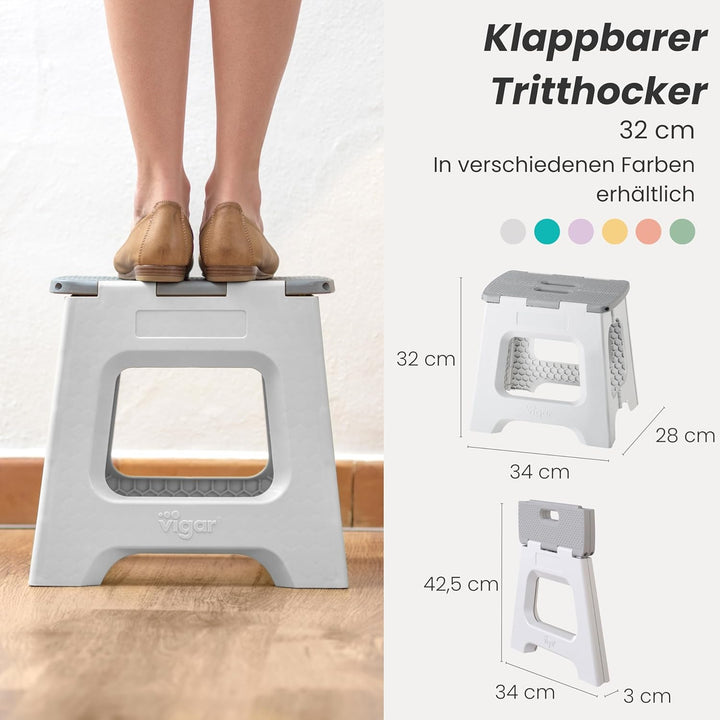 VIGAR Tritthocker Klappbar 32 cm mit Griffen, Polypropylen, Compact Grau Compact Grau 32 cm, Compact