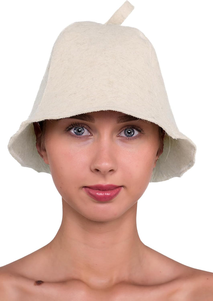 Ger3as Saunahut 100% Wollfilz mit Haken für Damen und Herren, Wellness Mütze Premium Qualität Filz S