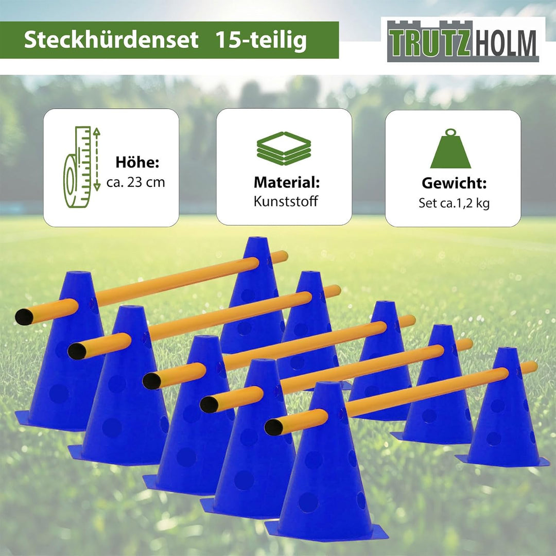 TRUTZHOLM Steckhürdenset 15- teilig 23 cm höhenverstellbar Agility Set Hunde Trainingszubehör Hobby