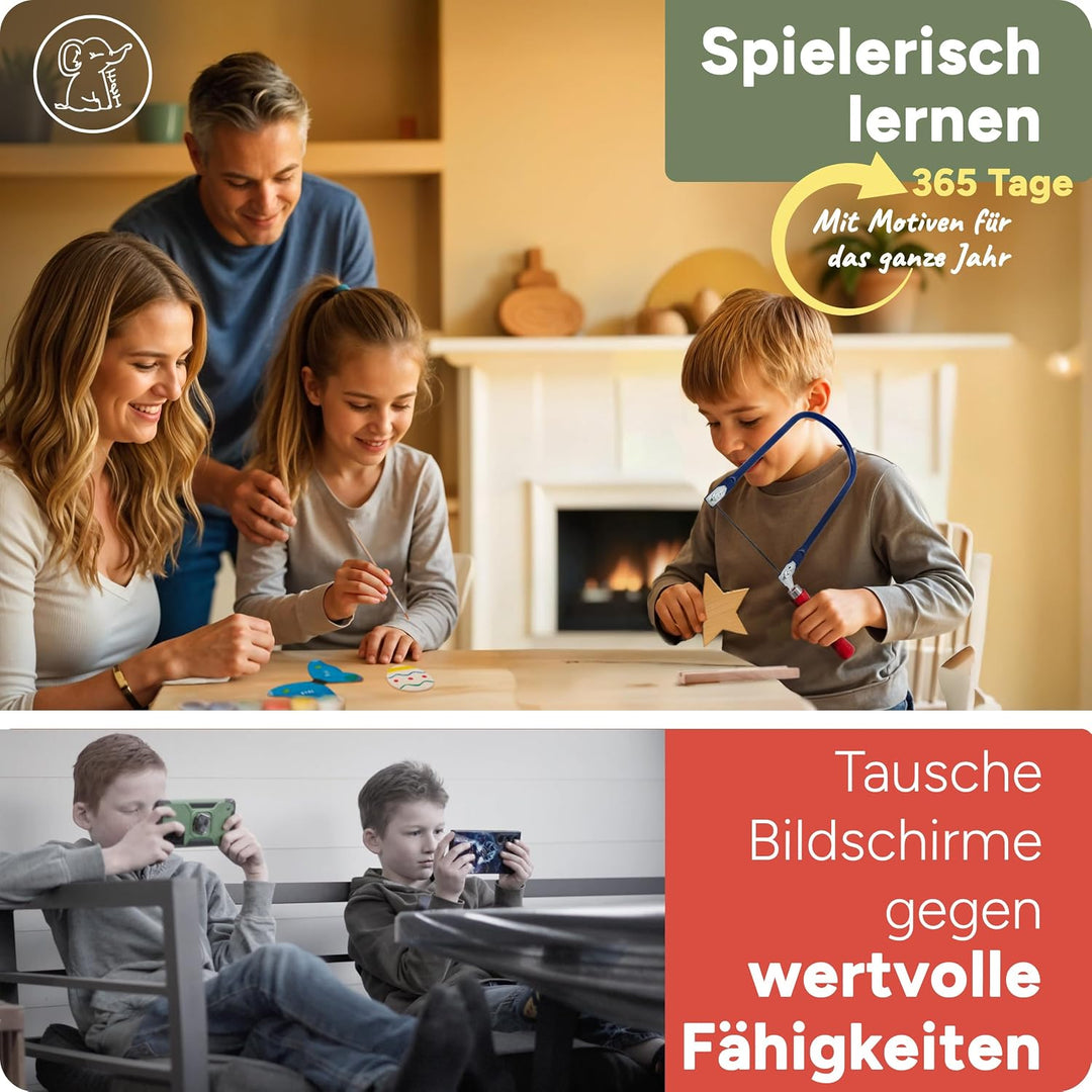 Eli® Laubsäge für Kinder inkl. 14 Sperrholzplatten - Komplett Set für Laubsägen inkl kreative Vorlag