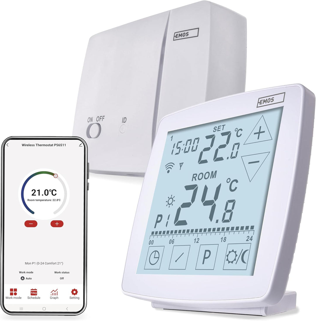 EMOS GoSmart - Smart Home Raumthermostat mit App - WiFi - Open Therm Thermostat - tragbare Steuerein