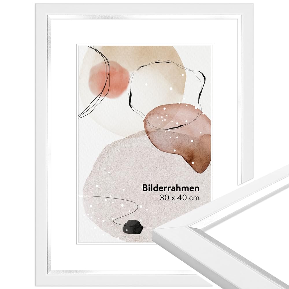 WANDStyle Bilderrahmen Modern 40x60cm I Farbe: Weiss mit Silber-Kante I Fotorahmen I klassischer Bil