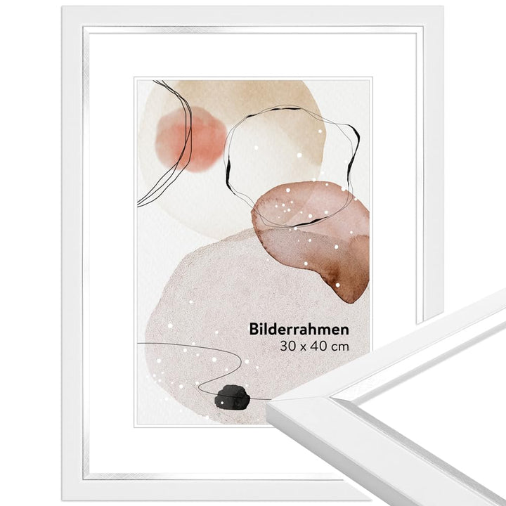 WANDStyle Bilderrahmen Modern 40x60cm I Farbe: Weiss mit Silber-Kante I Fotorahmen I klassischer Bil