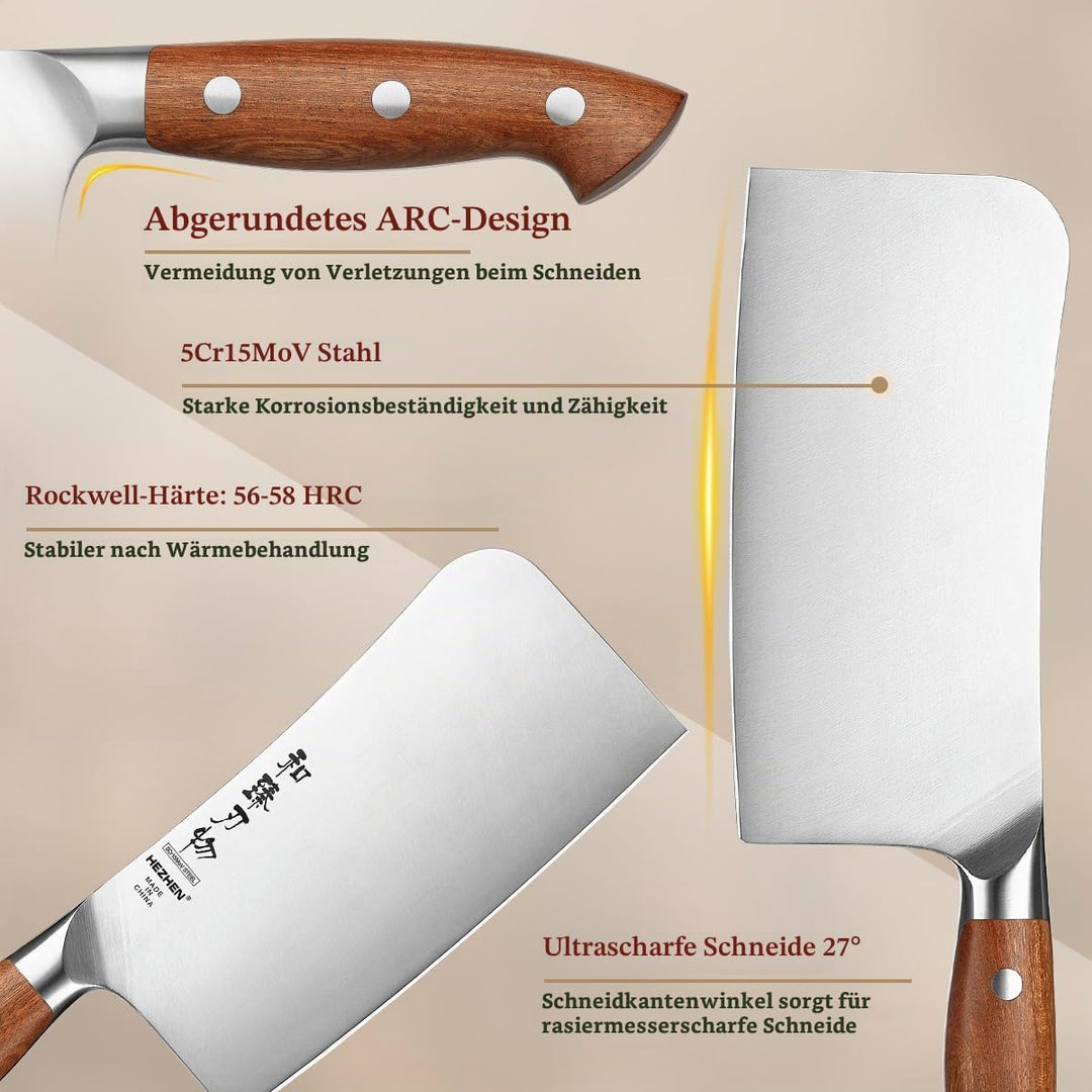 HEZHEN Hackmesser Chinesisches Kochmesser, Fleischermesser Asiatischer Art, Scharfes Küchenmesser Me