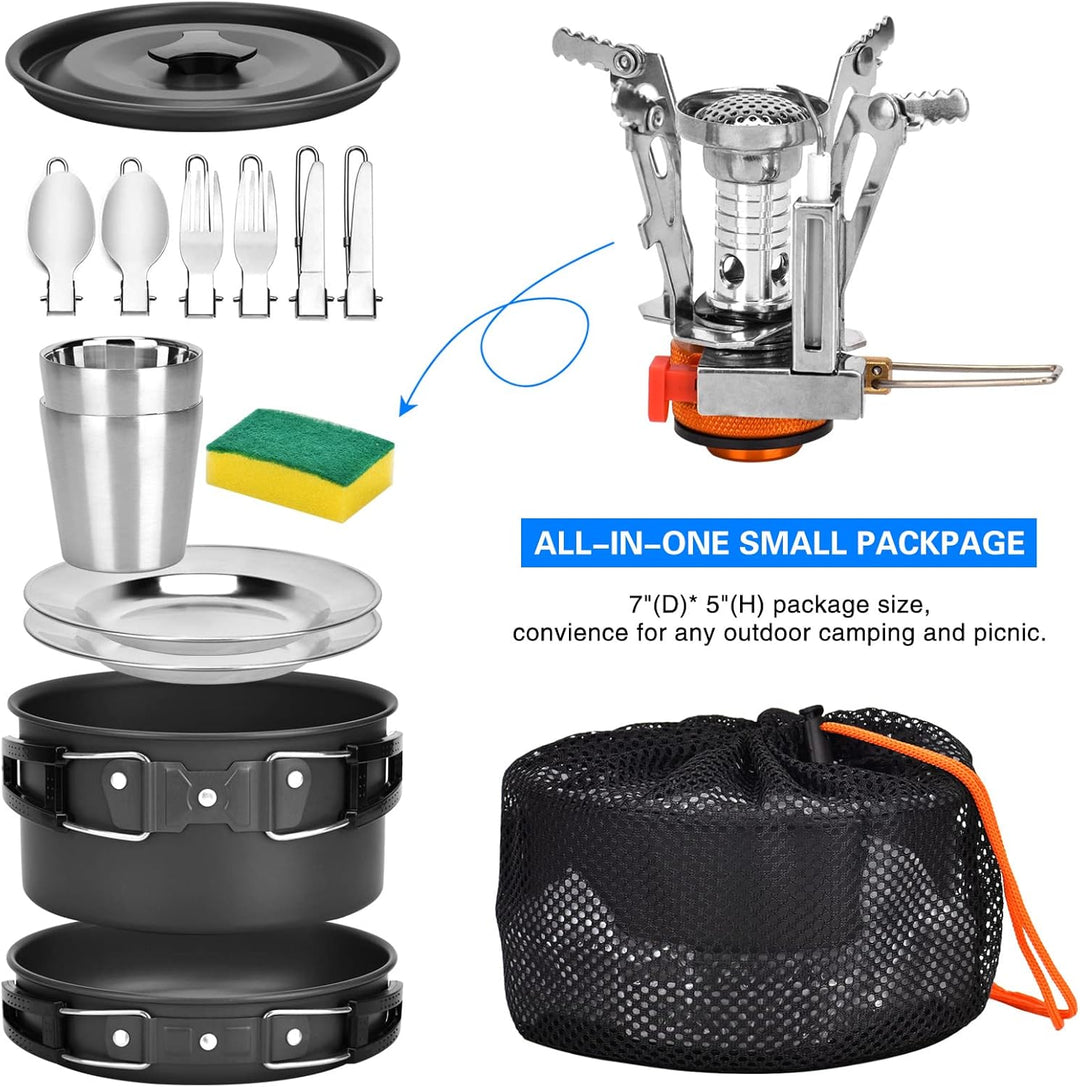 Queta Camping Kochgeschirr Set 17-teiligs Cookware Kit Picknick Töpfen für 2-3 Personen Zum Camping