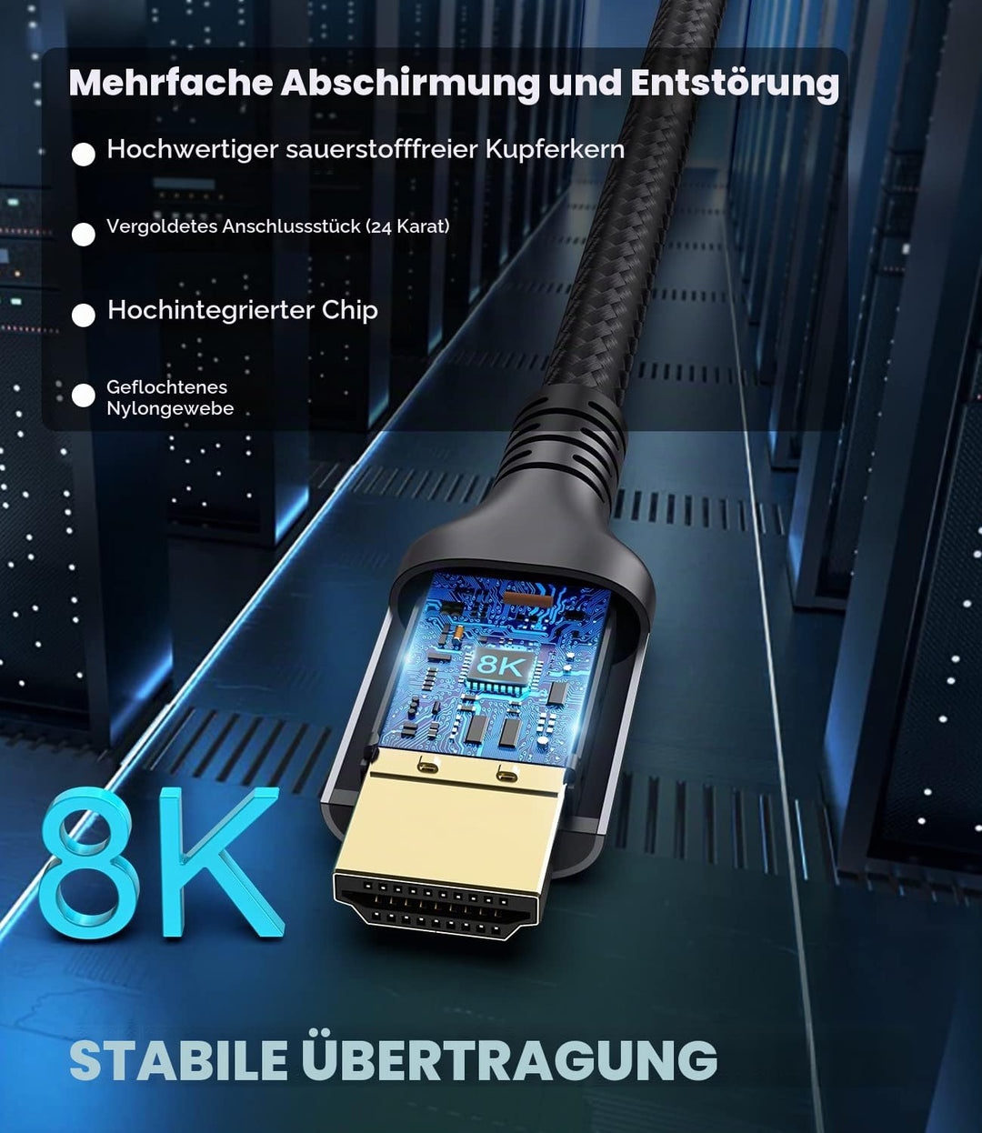 Zertifiziertes 10K 8K HDMI 2.1 Kabel 2.5M, 48Gbps Ultra High Speed HDMI® Kabel Ethernet CEC 4K 240Hz