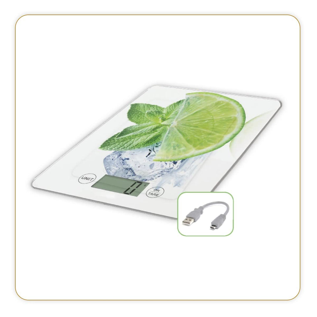 LTTLE BALANCE 8544 Slim Citron USB-R, Küchenwaage ohne Akku, USB wiederaufladbar, reparierbar, 5 kg,