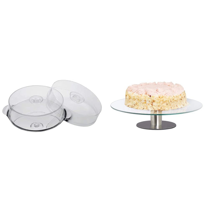 APS 652 Edelstahl-Kuchen-Platte mit Polystyrol Abdeckung, Ø 30 x 7/11 cm, 2 Deckel & Relaxdays Torte