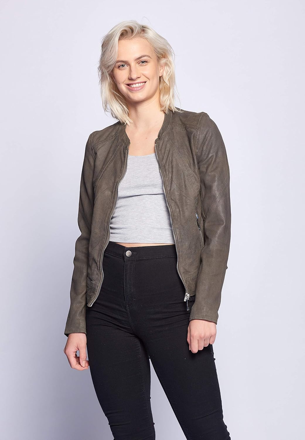 MAZE Damen Lederjacke Mabel L shadow, L shadow