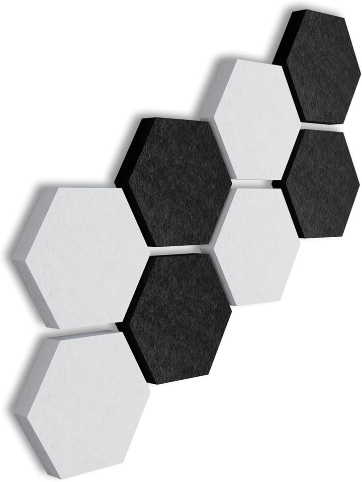 SILENT4® Schallabsorber Wand Set HEXAGON, 8 Elemente aus Akustikvlies, Klebemontage, Akustikbild Sch