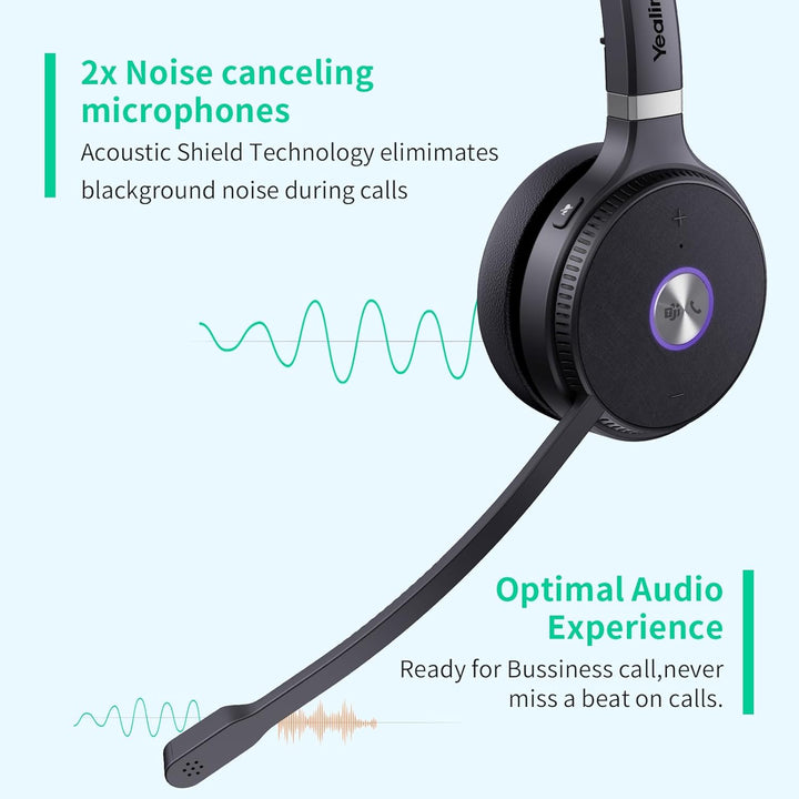 Yealink WH62 kabellos DECT Kopfhörer Teams Zertifiziert, Stereo Büro-Headset für Tischtelefon und Co