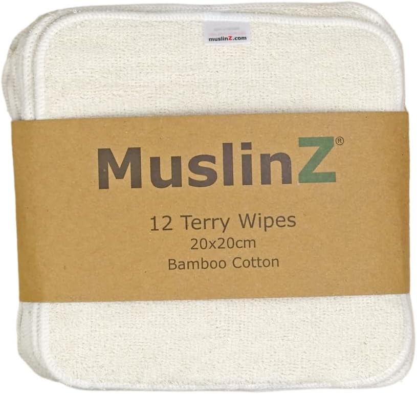 Wischtücher aus Bambus und Baumwolle von Muslinz, 12 Stück, Frotteetücher, 20 x 20 cm, Waschlappen,