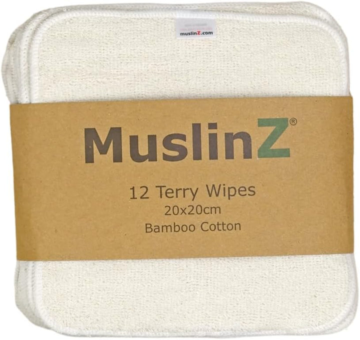Wischtücher aus Bambus und Baumwolle von Muslinz, 12 Stück, Frotteetücher, 20 x 20 cm, Waschlappen,