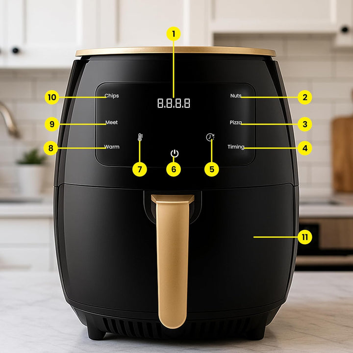 Retoo Heissluftfritteuse XXL 4,5L Airfryer mit 2400W Leistung, LED-Touchscreen, 6-in-1 Funktionen, H