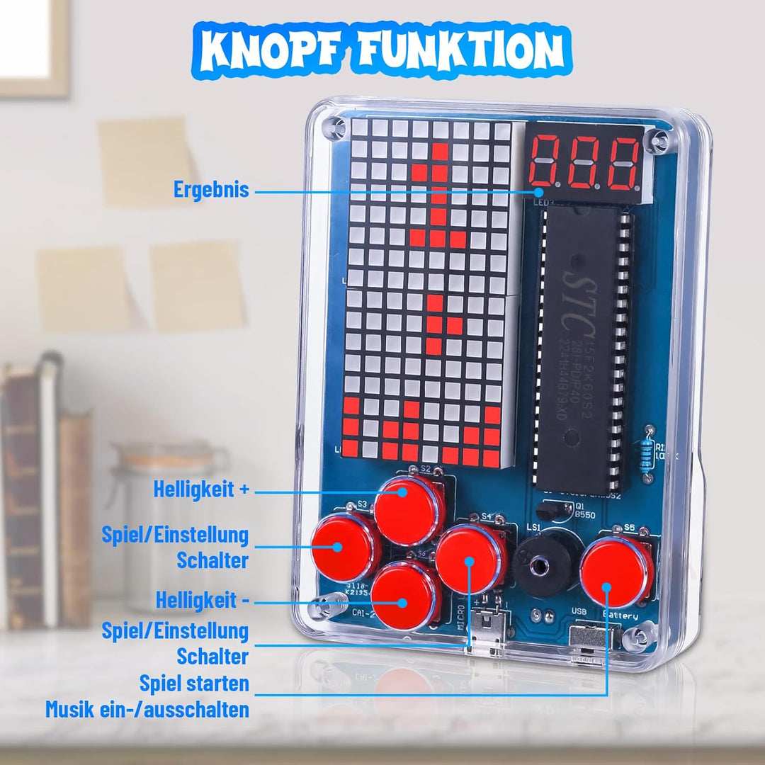 PEMENOL DIY Spielekonsole Löten Bausatz Retro 4 Klassische Spiele Handheld Game Console Elektronik L