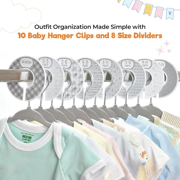 Babyrish Samt-Baby-Kleiderbügel, 10 Clips, 8 Grössenmarkierungen, 30 Stück, 27,9 cm, ultraschlanke B