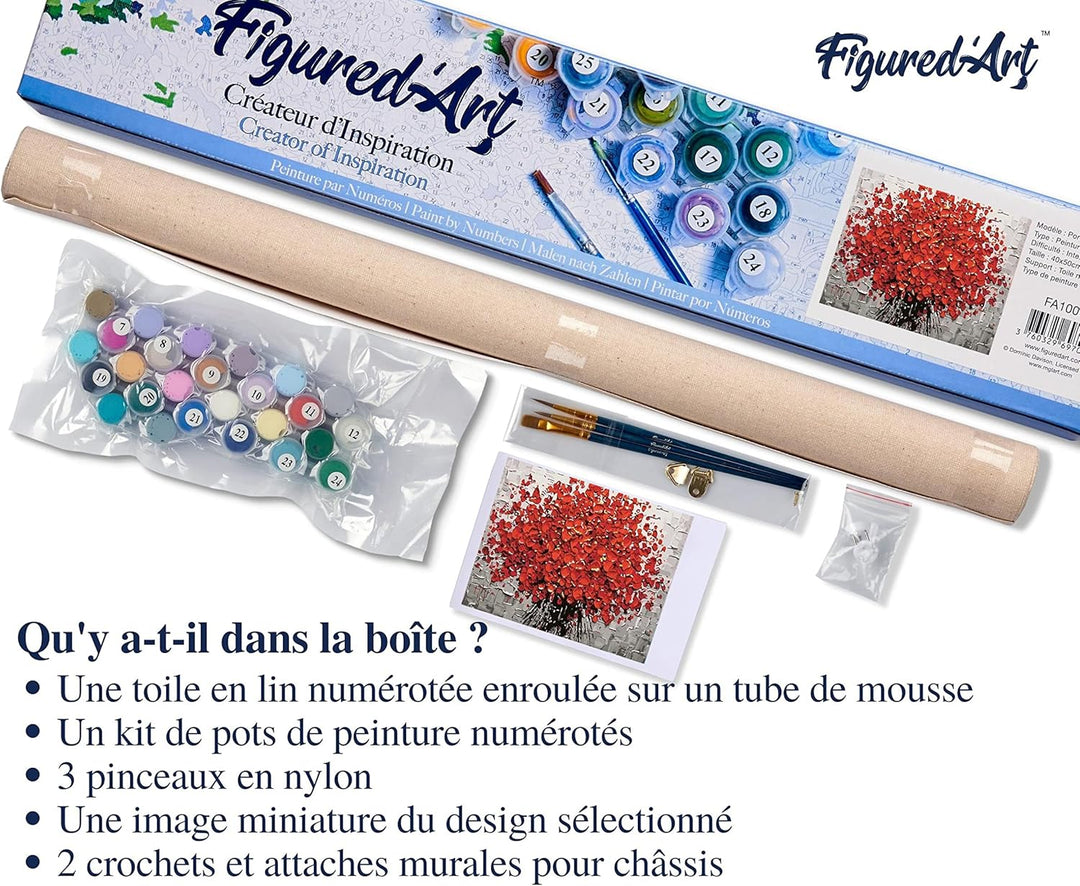 Figured'Art Malen Nach Zahlen Erwachsene Abstrakte rote Blumen - Paint by Numbers Basteln DIY Bastel