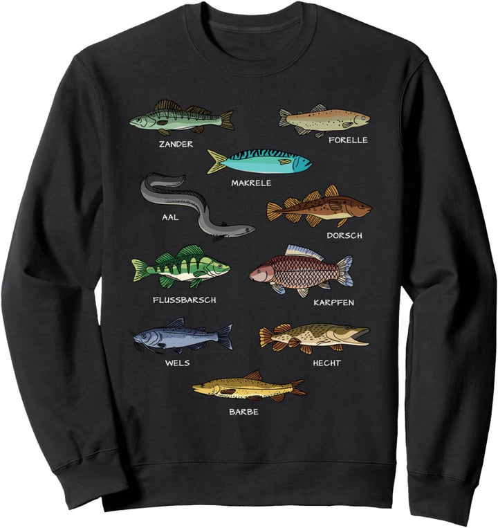 Arten von Fischen Hecht Forelle Wels Anglerzubehör Angler Sweatshirt