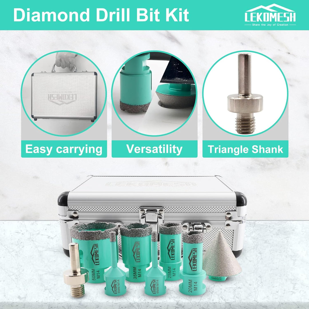 Diamant Bohrkrone Kit - 8pcs (6/6/20/25/35/50mm+50mm Diamant Fasenfräser+Adapter) LEKOMESH Diamant L