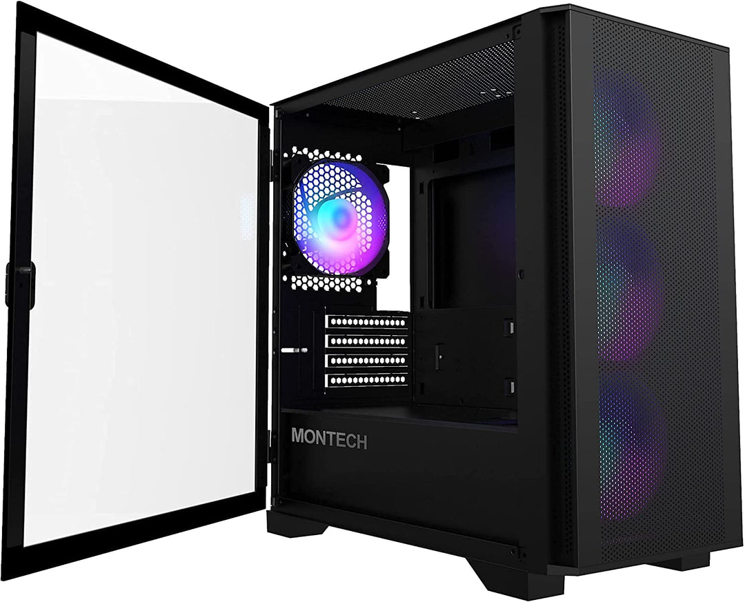 Montech Air 100 ARGB, Micro-ATX, gehärtetes Glas, Schwarz Air 100mATX Schwarz, Air 100mATX Schwarz