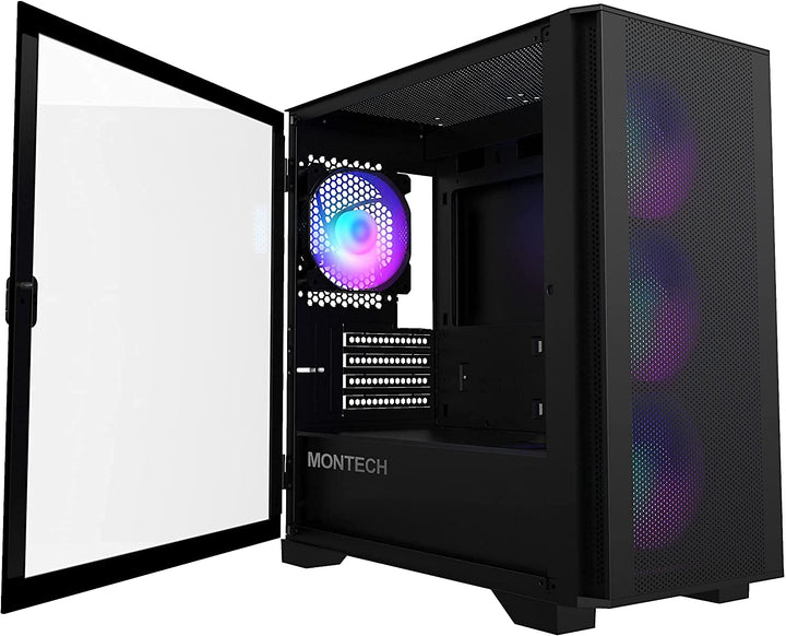 Montech Air 100 ARGB, Micro-ATX, gehärtetes Glas, Schwarz Air 100mATX Schwarz, Air 100mATX Schwarz