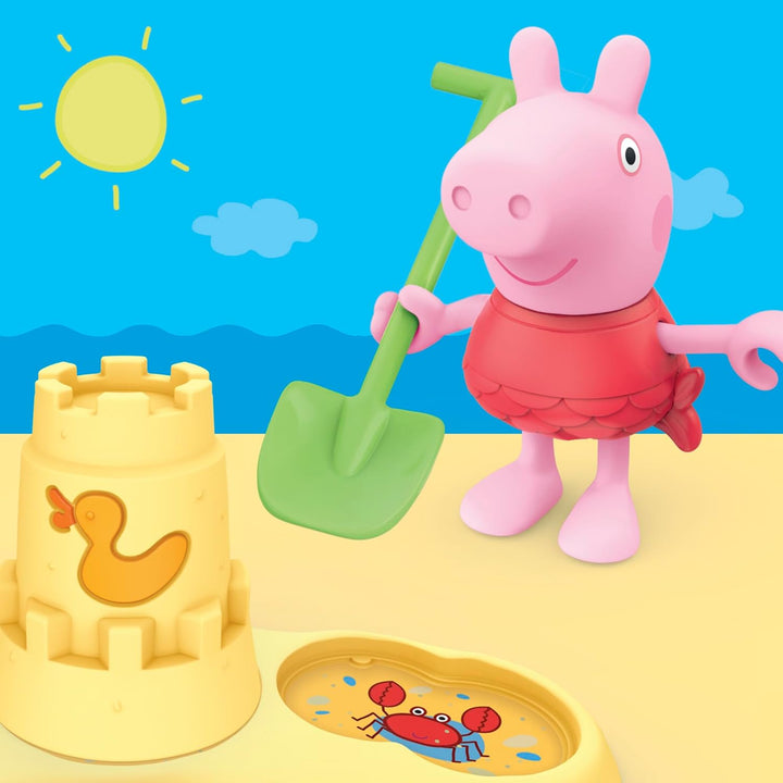 Peppa Pig Geschwister am Strand Spielset mit 3 Figuren und 5 Accessoires, inklusive Baby Evie, Vorsc