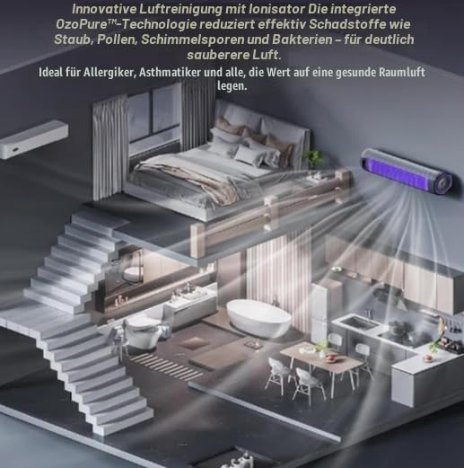 Breezamax Cooling Ace Original – Mobiler Luftkühler Extrem Leise, Bladeless Turmventilator mit 3 Ges