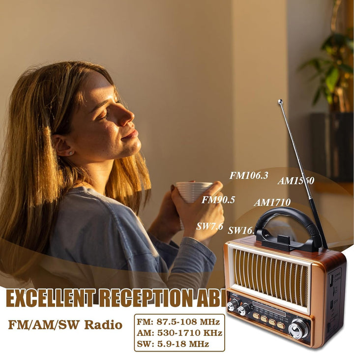 PORFOYO AM/FM/SW Retro Radio mit Bluetooth, Küchenradio Nostalgie Radio Klein, Kofferradio Transisto